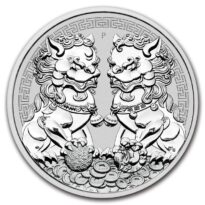 Инвестиционная монета Двойной Лев Пиксиу (Львы-хранители Пиксиу), серебро, 31.1г.(1 oz), Австралия 2021г.
